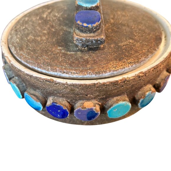 MCM Bitossi Pottery Applied Disc Lidded Covered Bowl #875 Italy Aldo Londi - Picture 9 of 9